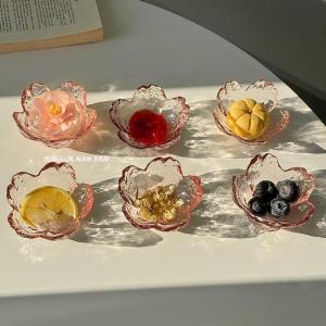 Japanese Style Small Glass Sauce Dish Pink Sakura Hammered Pattern Dip Dish Vinegar Dish Hot Pot Seasoning Plate Commercial Use