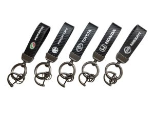 Perodua Proton Toyota Honda Nissan Car Key Logo Keychain Carbon Fiber Pattern Leather Key Chains Holder (Rantai Kunci Kereta)