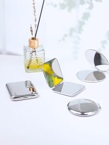 Cermin Make Up Lipat Dua Sisi Portable Bentuk Bulat Bentuk Segiempat Bahan Stainless Steel