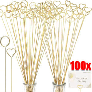 100Pcs Metal Wire Flower Bouquet Card Holder / DIY Floral Arrangement Fixing Clip / Wedding Party Birthday Flowers Packing Decoration Card Clips