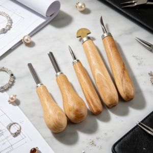 Professional 5-Piece Wooden Handle Gemstone Setting Pusher Tool Kit for Diamond Bezel Jewelry Making and Craft Repair Supplies