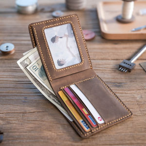 กระเป๋าสตางค์หนังแท้ทำมือ DIY กระเป๋าเงินทรงสี่เหลี่ยมแบนสไตล์วินเทจ กระเป๋าสตางค์หนังนิ่มสำหรับคู่รัก กระเป๋าเงินสุดเก๋