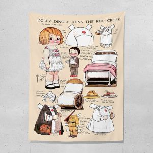 VIKAMA Vintage Dolly Dingle Búp Bê Giấy Thảm Treo Tường Thẩm Mỹ Retro Trang Trí Nhà Cho Phòng Ngủ Cafe Polyester Không Dệt