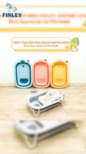 Thau Chậu Tắm Cho Bé Sơ Sinh Gấp Gọn FINLEY (Kèm Phao và Nhiệt Kế Tháo Rời Được) Hình Khủng Long Cá Voi FL-0138