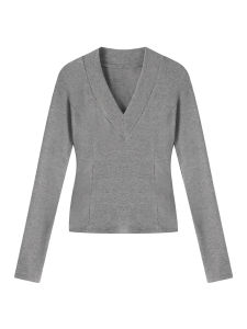 Pure Color Long Sleeve Knitted T-Shirt Womens Spring Korean Style Slimming Simple Commute Base Shirt Inner Wear Casual Classic