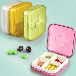 Seeko 4 Slot Medicine Box Mini Storage Box Colourful Family First Aid Drug Box Organiser