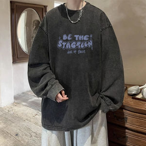 American Heavy Weight Washed Long Sleeves T-Shirt Mens Spring and Autumn Pure Cotton Loose Plus Size Teenagers round Neck Sweater Base Shirt
