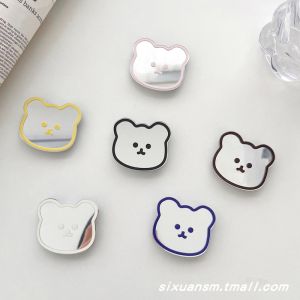 Cute Cartoon Bear Mobile Phone Stand Foldable Makeup Mirror Rotatable Support Ring Clip Magnetic Absorption Silicone Holder