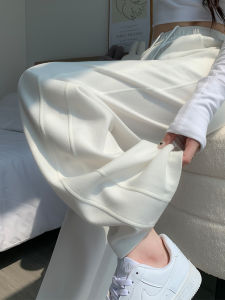 White Sport Pants Womens Loose Wide Leg Casual Straight Cut Fleece Lined Trousers Autumn Winter New Arrival High Waist Korean Style