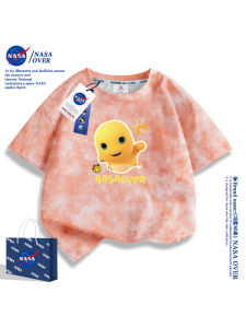 NASA over Girls Tie Dye Short Sleeve Cotton T-Shirt Cartoon Print Loose Fit Summer Kids Clothing Cute Top for Girls And Boys