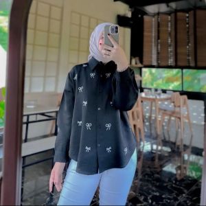Blouse Wanita Bordir Pita Kemeja Wanita POLO LINEN Atasan Kemeja Korean Style
