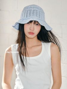 Feytiy Iceland Light Blue Hollow Fisherman Hat Spring Summer Versatile Sun Protection Hat 2025 New Bucket Hat Korean Style