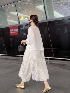 Summer 2025 New Loose Sun Protection Lace Patchwork Shirt Style Dress Salt System Matching Set Womens Fashion Ensemble