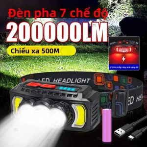 200000LM Đèn Pha LED Siêu Mạnh EDC Đèn Pin Sạc USB Di Động Cho Cắm Trại Đi Bộ Đường Dài Chống Thấm Nước