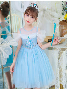 Váy Công Chúa Elsa Ice Age 2 Cho Bé Gái Váy Vai Một Bên Váy Xếp Ly Màu Xanh Lá Cây Váy Có Khăn Choàng Váy Cotton Polyester Cho Bé Gái