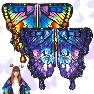 ผ้าคลุมไหล่ผีเสื้อหลากสีสำหรับผู้ใหญ่พร้อมสายคล้องไหล่ปรับได้ ชุดแฟนซีพร้อมที่ปิดตาและที่คาดผมสำหรับงานปาร์ตี้ฮาโลวีนและคริสต์มาส