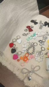 Gantungan Tas | Gantungan Hp | Gantungan Kunci Liontin Tas Mutiara Pita | Rantai Ponsel HP Hati | Love Ribbon Keychain SH H09