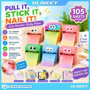 HLINKEY 105 Sheets Kawaii Monster Pull Out Sticky Notes Cute Gradient Transparent Memo Pad Smooth Writing Office School Stationery Gift For Students Kids