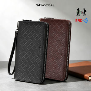 VOCOAL Fashion Long Wallet Men Long PU Leather Wallet RFID Blocking Anti-theft Zipper Purse Detachable Wrist Strap Large Capacity Card Holder