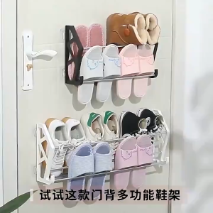 【Foldable】Wall Mounted Shoe Organizer Slipper Rack Hanging Storage Rack Space-Saving Behind Door Kitchen Bathroom Storage Rack