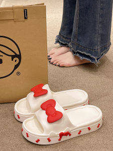 Thick Heel Slip-On Summer New Style Cute Butterfly Knot Indoor Home Anti-Slip Household Cool Sandals Womens Flat Shoes