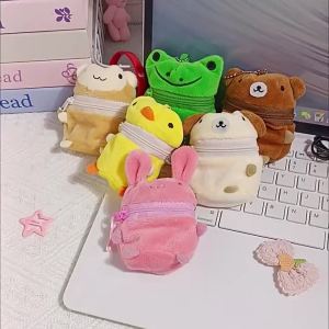 Mini Pink Fluffy Rabbit Coin Purse Keychain Bag Charm Cute Cartoon Headphone Case Storage Bag Gift Creative Festival Supplies