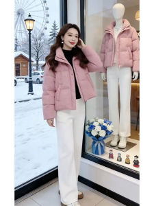 Shalldoer | Pink Short Collar Contrasting Floral Down Padded Jacket