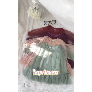Gaun Tutu Anak Untuk Ulang Tahun Umur 5 6 Tahun Dress Polos Lengan Panjang Warna Burgundy Hitam Denim Rose Gold Baju Pesta Terbaru Mewah KAP155