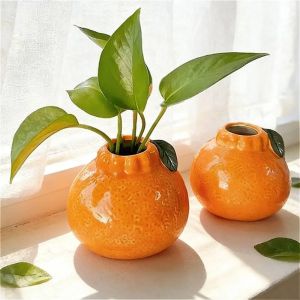 Orange Design Imitation Ceramic Vase Hydroponics Vase Decorative Plastic Vase for Living Room Bookshelf Office Home Decor