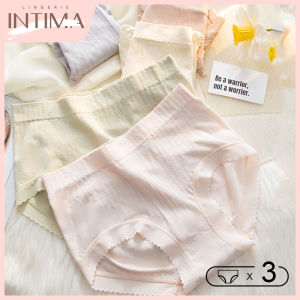 INTIMA 3PCS Cotton Panties for Women Ladies Mid-waist Lace edge Tummy Control Hip-cover High Stretch Seamless Briefs Breathable Underwear Antibacterial Crotch 40-65KG