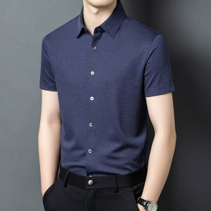 J&FO | Breathable Short Sleeve Mens Summer Business Leisure Cotton Silk Shirt