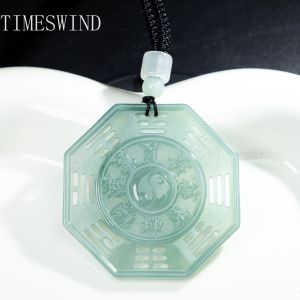 Timeswind Tự Nhiên Ban Đầu Một Loại Ngọc Bích Hollow Hai Mặt bát quái thái cực Mặt Dây Chuyền Cho Phụ Nữ Người Đàn Ông Vòng Cổ Quà Tặng Với Giấy Chứng Nhận
