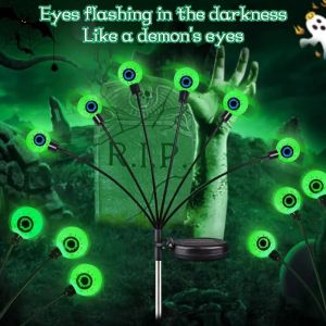 6-Head Solar Halloween Purple Eyeball LightsOutdoor Firefly LightsPlug-in Stake Lights For GardenLawnYardGrave Horror Decor