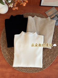 Soft Thickened Fleece Knitted Sweater Womens Mid-Neck Cashmere Top Half-High Collar Comfortable Stretchy Korean Style Long Sleeve