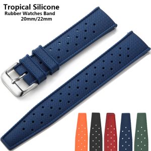 Quick Release New Tropical Porous Colorful TPU Rubber Strap Men Women Flat Head Universal Watch Band 20mm 22mm Ventilate Silicone Tropic Strap