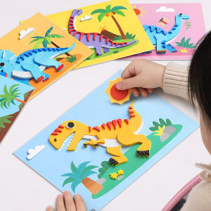 3D Handmade DIY Sticker Painting Kit for Girls Kindergarten EVA Material Toys Creative Craft Stick-On Decals Dinosaur Theme