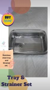 Stainless steel strainer with tray - Mesh colander strainer basket SALAAN - Dish organizer. Tray size 32x4.8x8cm strainer 29.5x22x7cm. Best seller best quality.