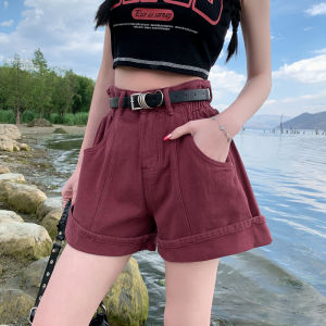 High Waist Denim Shorts Women Summer Thin Retro Cuffed Slim A-Line Wide Leg Hot Pants High Waist Cotton Polyester Blend Shorts