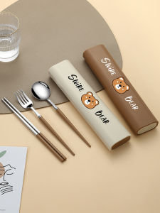 Bộ Dao Kéo Bằng Thép Không Gỉ Di Động Dành Cho Một Người Đũa Thìa Nĩa Sinh Viên Hộp Lưu Trữ Đi Học Phong Cách Tươi Mát Qf