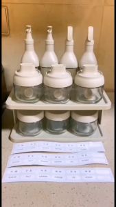 Storix Kitchen Glass Bottle Spice Jar Set Oil And Vinegar Bottle for Glass Oil Bottle Dispenser Set with Plastic Stand