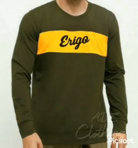 Sweater Casual Lengan Panjang 2 Warna Hijau Army Kombinasi Kuning