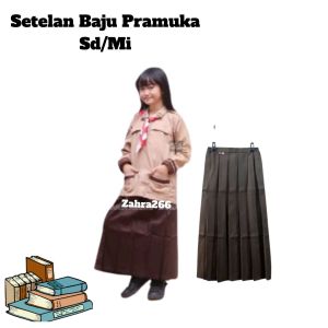 SETELAN BAJU PRAMUKA CEWEK DAN ROK REMPEL ATAS SERAGAM SD\MI BAHAN TWIS HALUS DAN LICIN REEL FICTURE MURAH DAN TERLARIS