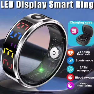 2025 R12 Smart Ring with Color Display Screen and Touch Charging BoxHealth Manager 5 ATM Waterproof Smartring For Men Women