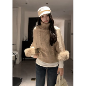 YUEZHONGWEI | French Off-Shoulder Cable-Knit Sweater Loose Style