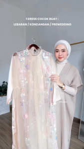 Delova Wardrobe - TANIA DRESS Tile Modern Pesta Tile Premium Lace Embroidery Brocade Brukat Garden Lebaran Idul Fitri Gamis Muslim Wanita Tulle Gamis Kondangan Korean look Rok Tutu  Rok Tile Terbaru Queenbee Fashion Terbaru Termurah
