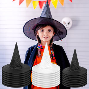 5Pcs Halloween Magic Wizard Hat Triangle Witch Cap Kids Adults Halloween Party Cosplay Costume Props Black White Yard Hanging Hats
