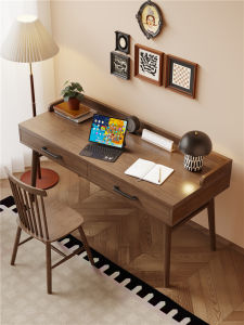 Solid Wood Desk with Drawer Small Apartment Computer Desk Adult Bedroom and Household Study Table Log Desk Writing Desk