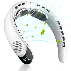 พัดลมคล้องคอแบบพกพา 3 สปีด 4000mAh ชาร์จ USB ระบายความร้อนอย่างรวดเร็วมัลติฟังก์ชั่นจอแสดงผลดิจิตอลเครื่องปรับอากาศพัดลมคล้องคอกลางแจ้ง