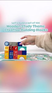 BYJ Wooden Study Theme Creative Building Blocks Letter Recognition Montessori Toy for Kids