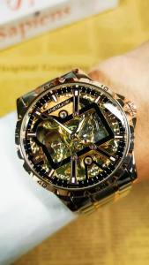 AOKULASIC | AOKULASIC Luxury Skeleton Automatic Watch for Men Luminous Hands Fashion Leather Steel Strap Business Classic Mechanical Watches